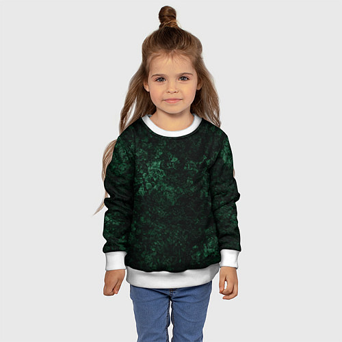 Детский свитшот Темно-зеленый мраморный узор / 3D-Белый – фото 4