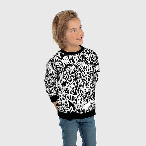 Детский свитшот Graffiti white on black / 3D-Черный – фото 3