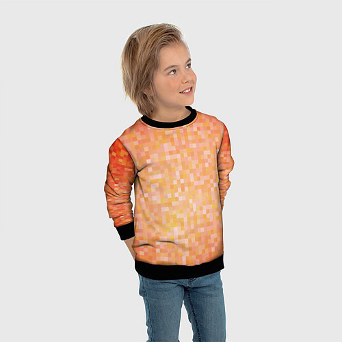Детский свитшот Оранжевая пиксель абстракция / 3D-Черный – фото 3
