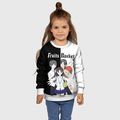 Детский свитшот Корзинка фруктов персонажи / 3D-Белый – фото 4