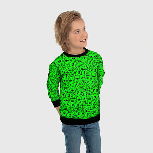 Детский свитшот Черепа на кислотно-зеленом фоне / 3D-Черный – фото 3
