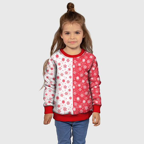 Детский свитшот Снежинки - новогодние узоры / 3D-Красный – фото 4
