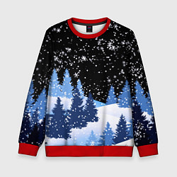 Свитшот детский Снежная ночь в зимнем лесу, цвет: 3D-красный