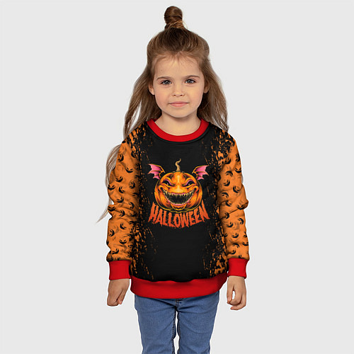 Детский свитшот Веселая тыква на хеллоуин / 3D-Красный – фото 4