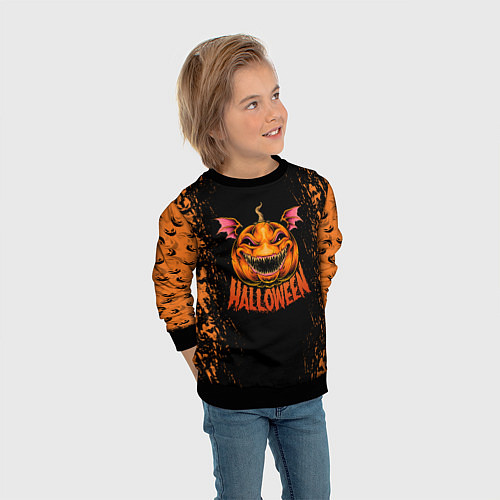 Детский свитшот Веселая тыква на хеллоуин / 3D-Черный – фото 3