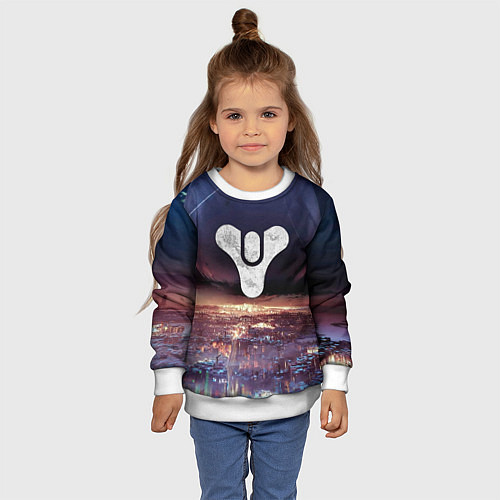 Детский свитшот ДЕСТИНИ ЗЕМЛЯ ХАБ, СТРАННИК НАД ГОРОДОМ / 3D-Белый – фото 4