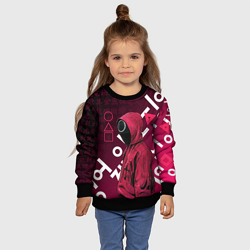 Детский свитшот ИГРА В КАЛЬМА, УЗОР ИЕРОГЛИФЫ / 3D-Черный – фото 4