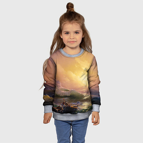 Детский свитшот Шторм в море девятый вал / 3D-Меланж – фото 4