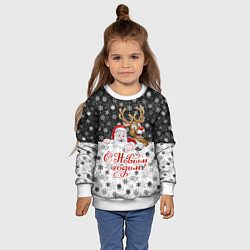 Свитшот детский С Новым Годом дед мороз и олень, цвет: 3D-белый — фото 2