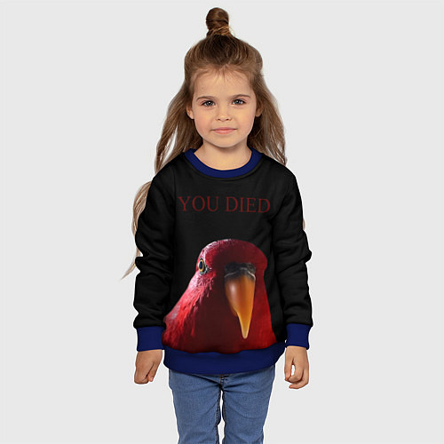 Детский свитшот Красный попугай Red parrot / 3D-Синий – фото 4
