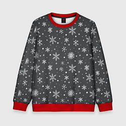 Свитшот детский Белые снежинки на сером фоне, цвет: 3D-красный