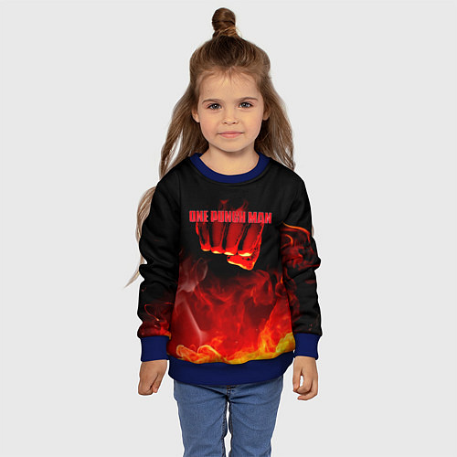 Детский свитшот Кулак One Punch-Man в огне / 3D-Синий – фото 4