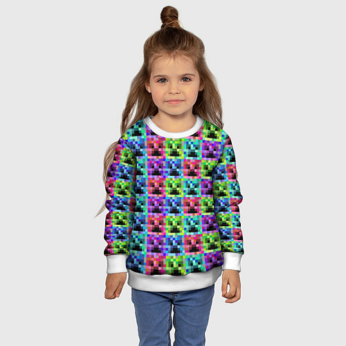Детский свитшот МАЙНКРАФТ MINECRAFT ЦВЕТНЫЕ КРИПЕРЫ / 3D-Белый – фото 4