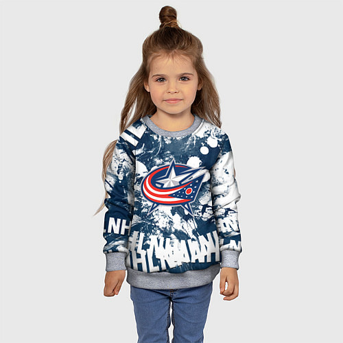Детский свитшот Коламбус Блю Джекетс, Columbus Blue Jackets / 3D-Меланж – фото 4