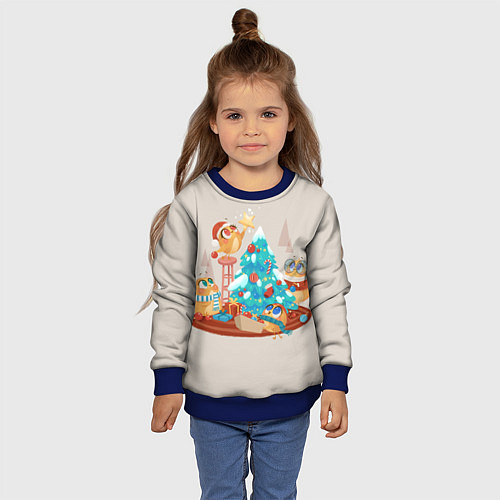 Детский свитшот Зверята празднуют новый год / 3D-Синий – фото 4