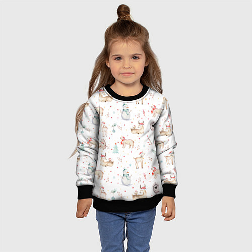 Детский свитшот Паттерн с оленями и медведями / 3D-Черный – фото 4