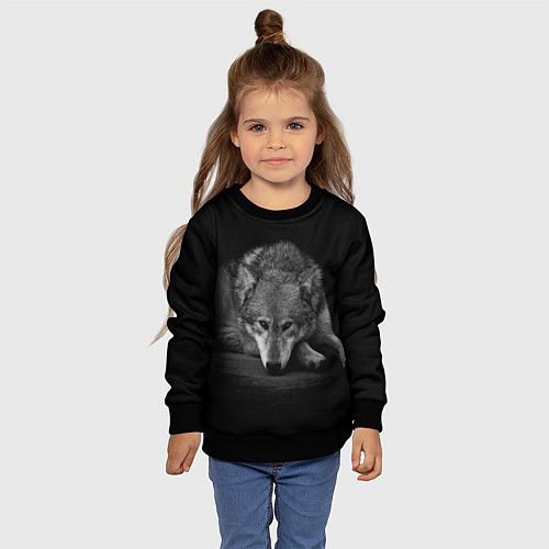 Детский свитшот Волк, на черном фоне / 3D-Черный – фото 4