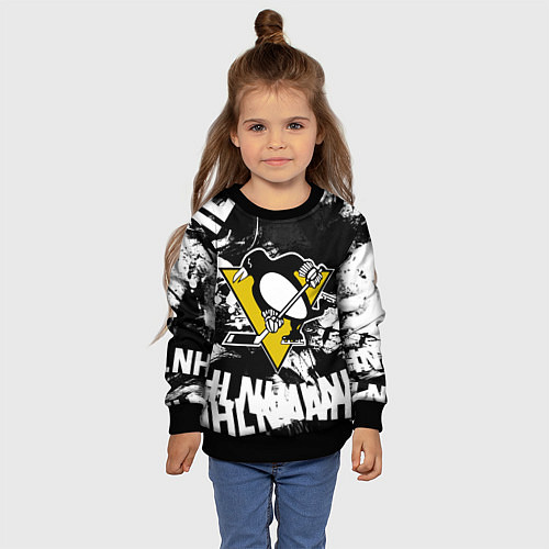 Детский свитшот Питтсбург Пингвинз Pittsburgh Penguins / 3D-Черный – фото 4