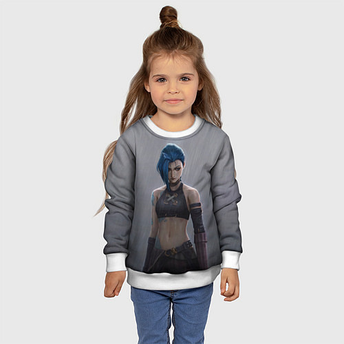 Детский свитшот Джинкс под дождём / 3D-Белый – фото 4