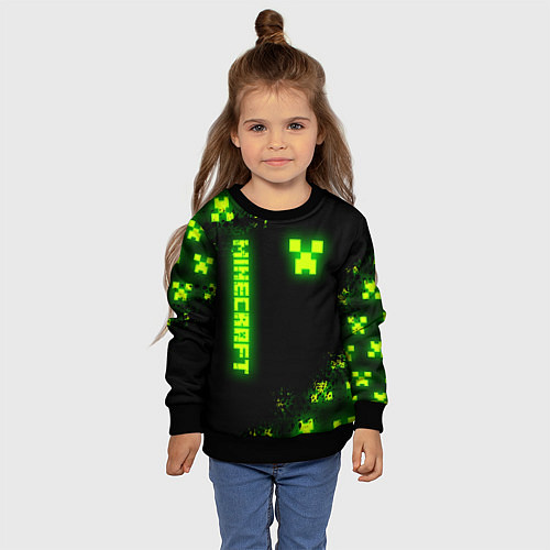 Детский свитшот MINECRAFT NEON LOGO CREEPER / 3D-Черный – фото 4