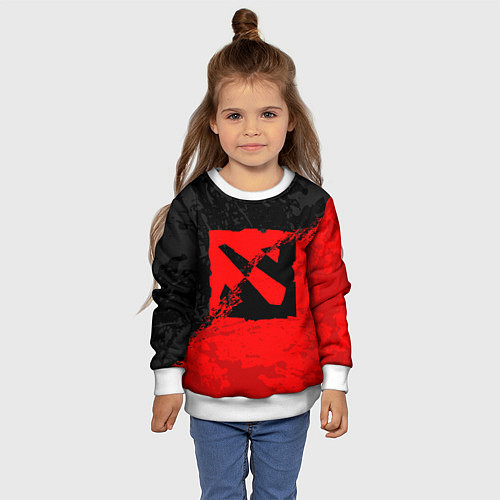 Детский свитшот DOTA 2 RED BLACK LOGO, БРЫЗГИ КРАСОК / 3D-Белый – фото 4