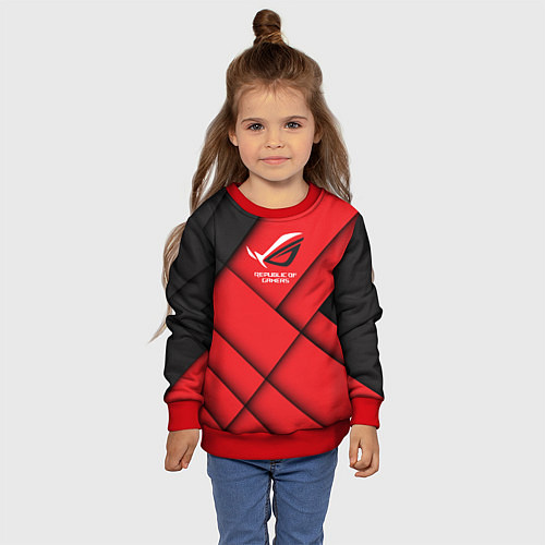 Детский свитшот ROG - republic of gamers / 3D-Красный – фото 4