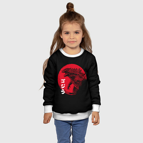 Детский свитшот ГОДЗИЛА, ИЕРОГЛИФЫ / 3D-Белый – фото 4