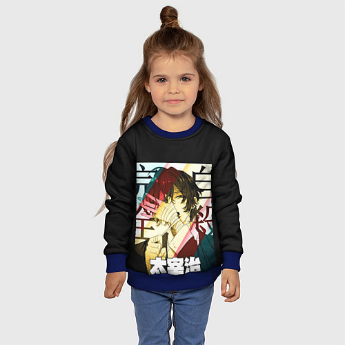 Детский свитшот Дазай Осаму Dazai в бинтах / 3D-Синий – фото 4