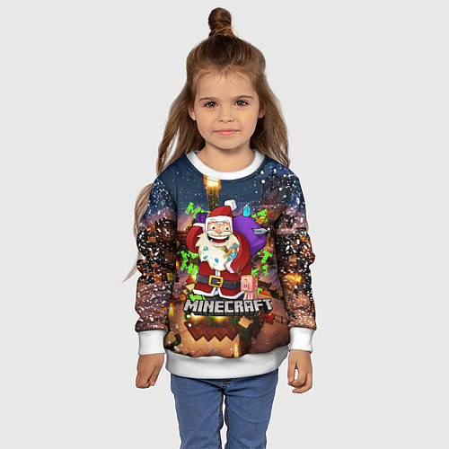 Детский свитшот НОВОГОДНЯЯ ЁЛКА В МАЙНКРАФТ SANTA CLAUS / 3D-Белый – фото 4