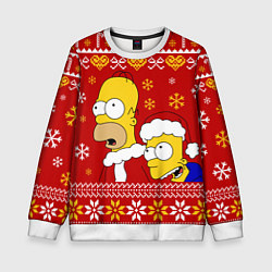 Свитшот детский Новогодний Гомер и Барт Симпсоны, цвет: 3D-белый