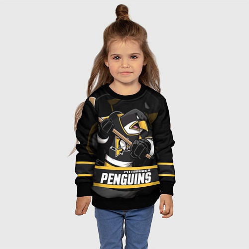 Детский свитшот Питтсбург Пингвинз, Pittsburgh Penguins / 3D-Черный – фото 4