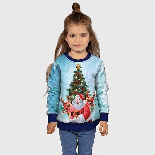 Детский свитшот Санта и олени / 3D-Синий – фото 4