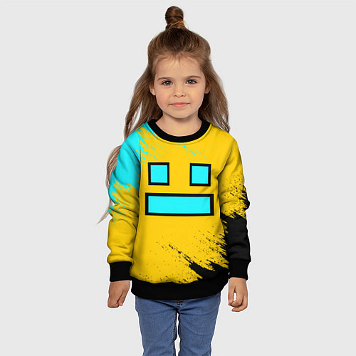 Детский свитшот GEOMETRY DASH SMILE БРЫЗГИ КРАСОК / 3D-Черный – фото 4