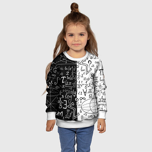 Детский свитшот ЧЁРНО БЕЛЫЕ ФОРМУЛЫ ФИЗИКА МАТЕМАТИКА / 3D-Белый – фото 4