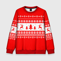 Свитшот детский КРАСНО-БЕЛЫЙ СВИТЕР С ОЛЕНЯМИ, цвет: 3D-красный