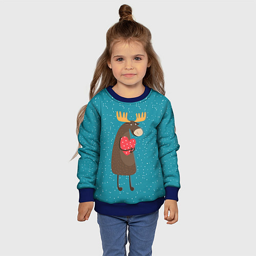 Детский свитшот Душевный лось с сердцем / 3D-Синий – фото 4