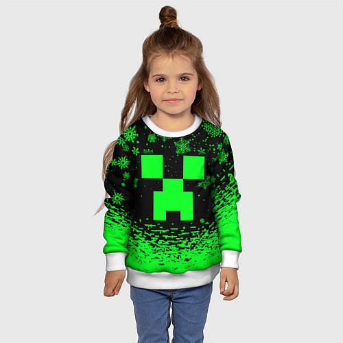 Детский свитшот НОВОГОДНИЙ КРИПЕР МАЙНКРАФТ ЗЕЛЁНЫЙ / 3D-Белый – фото 4