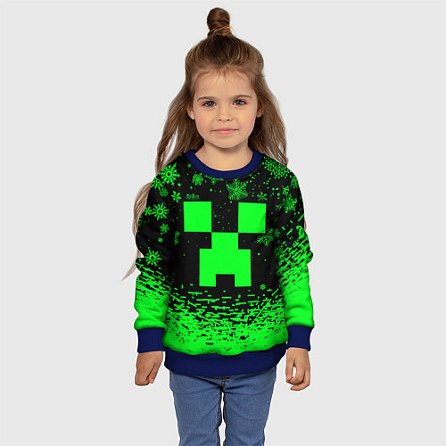 Детский свитшот НОВОГОДНИЙ КРИПЕР МАЙНКРАФТ ЗЕЛЁНЫЙ / 3D-Синий – фото 4