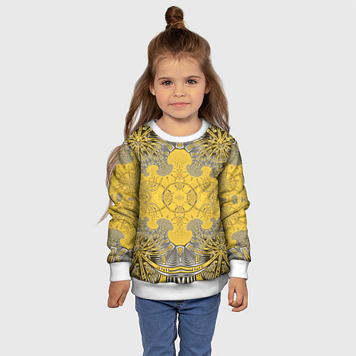 Детский свитшот Коллекция Фрактальная мозаика Желтый на черном 573 / 3D-Белый – фото 4