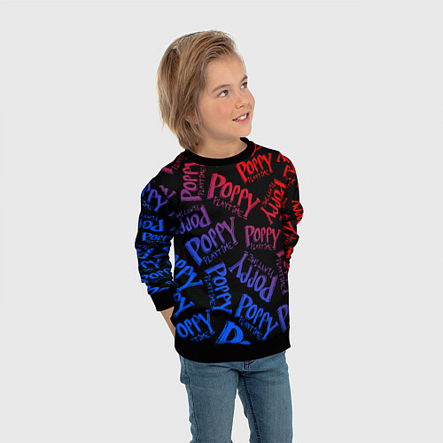 Детский свитшот POPPY PLAYTIME LOGO NEON, ХАГИ ВАГИ / 3D-Черный – фото 3