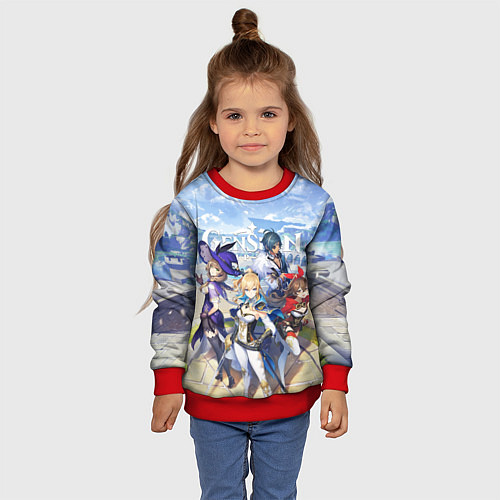 Детский свитшот МИР ТЕВАЙТ ГЕРОИ ГЕНШИН ИМПАКТ / 3D-Красный – фото 4