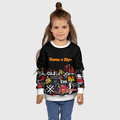 Детский свитшот КОРОЛЬ И ШУТ ЛОГОТИПЫ РОК ГРУПП / 3D-Белый – фото 4