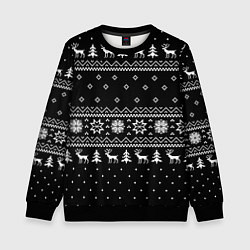 Свитшот детский ЧЁРНЫЙ НОВОГОДНИЙ СВИТЕР С ОЛЕНЯМИ 2022, цвет: 3D-черный