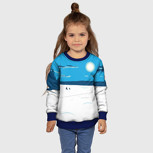 Детский свитшот Зимняя рыбалка на озере / 3D-Синий – фото 4