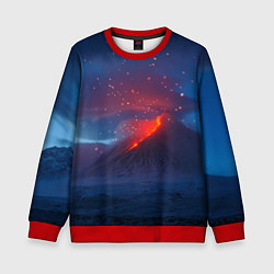 Свитшот детский Извержение вулкана ночью, цвет: 3D-красный