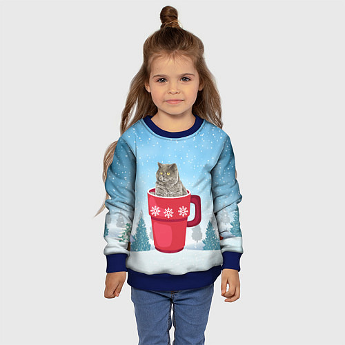 Детский свитшот Удивленный котик в кружке / 3D-Синий – фото 4