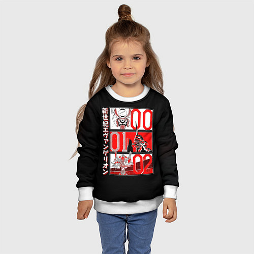 Детский свитшот Евангелион 00, 01 и 02 / 3D-Белый – фото 4