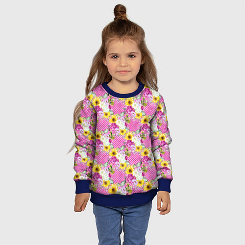 Детский свитшот Полевые фиолетовые и желтые цветочки / 3D-Синий – фото 4
