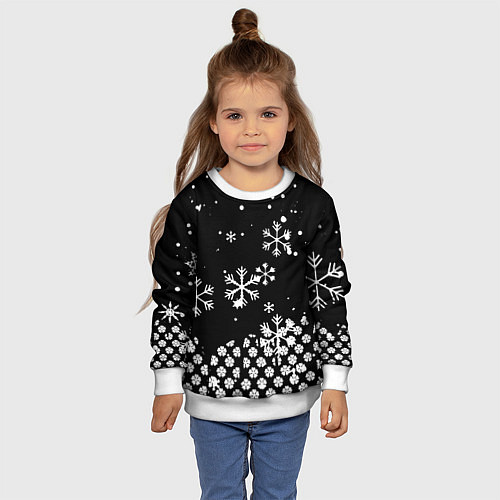 Детский свитшот Чёрный клевер снежинки / 3D-Белый – фото 4