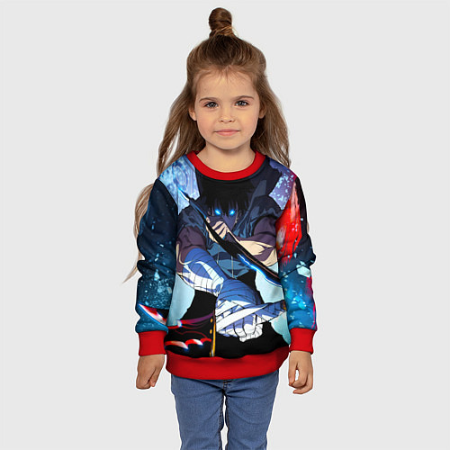 Детский свитшот Поднятие Уровня в одиночку Сон Джин Ву , SOLO LEVE / 3D-Красный – фото 4